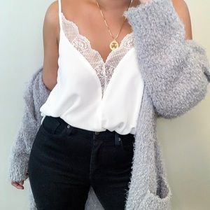 MINA Lace Trim Cami in Ivory